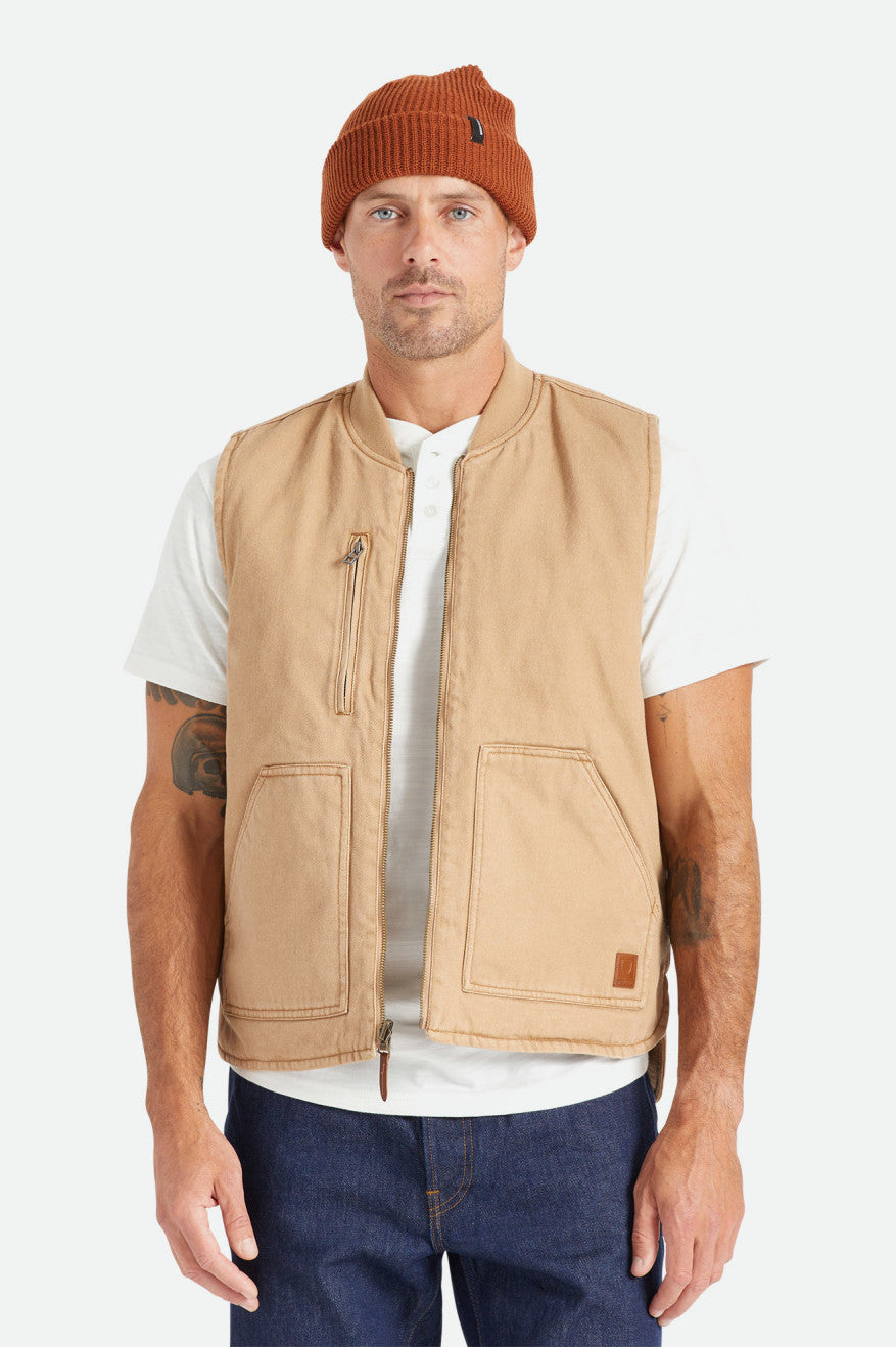 Men's Brixton Abraham Reversible Vest Jackets Beige | 5970FIBWA