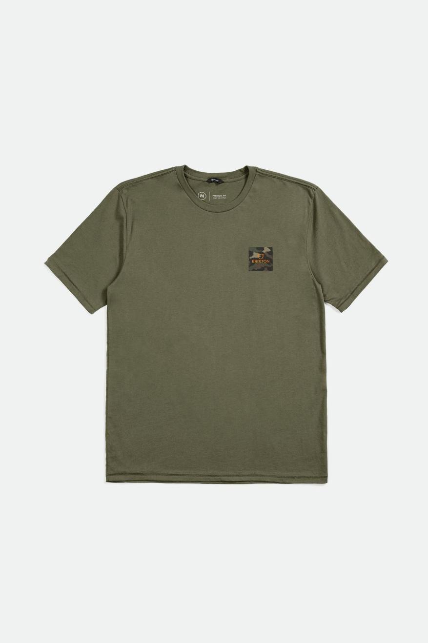 Men's Brixton Alpha Block S/S Tailored Tops Olive / Orange / Camo | 3502ARNJI