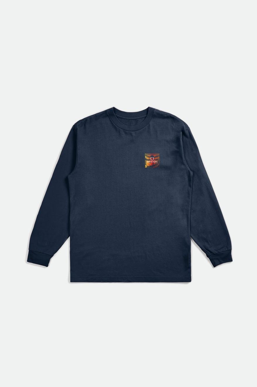 Men's Brixton Alpha Square L/S Standard Tops Blue | 2513GIBHQ