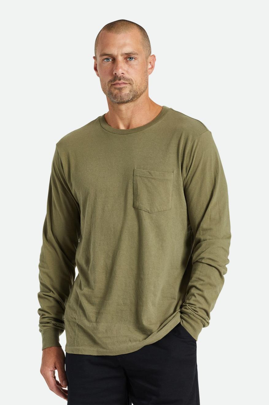 Men's Brixton Basic L/S Pocket Tops Olive | 5016FHEDB