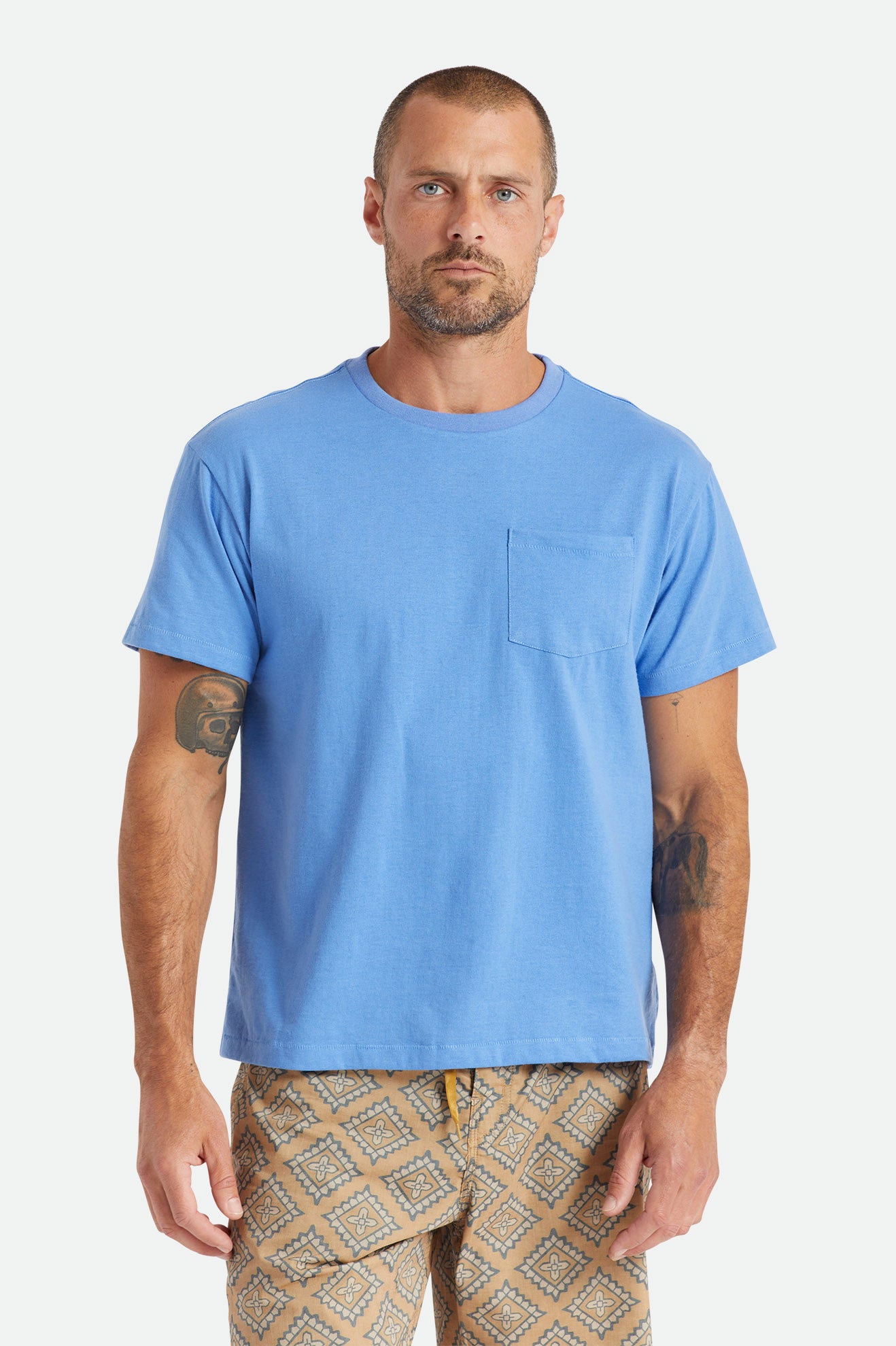 Men's Brixton Basic S/S Pocket Tops Blue | 0512OFZNW