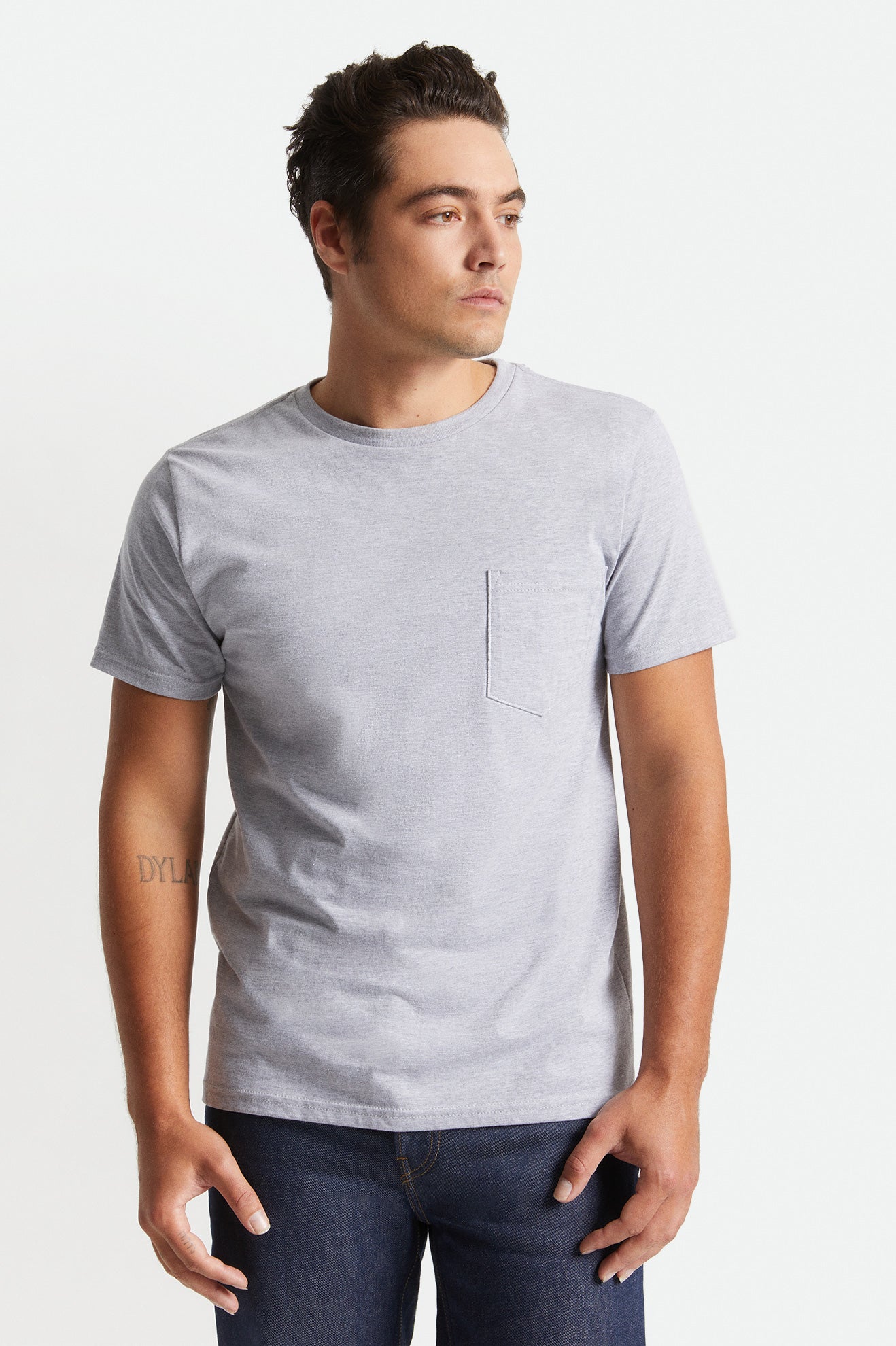 Men's Brixton Basic S/S Pocket Tops Grey | 5439LIFQS