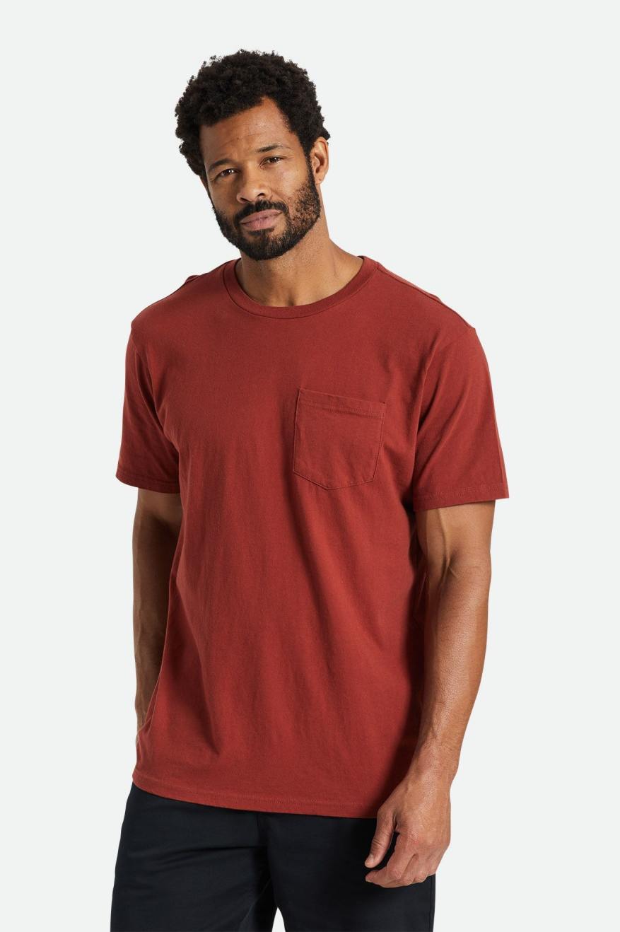 Men's Brixton Basic S/S Pocket Tops Red | 4765NHVCD