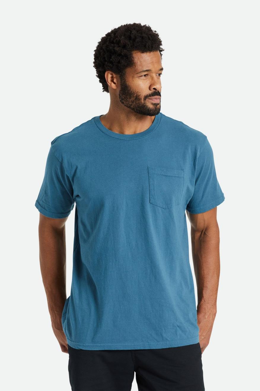 Men's Brixton Basic S/S Pocket Tops Turquoise | 9426DATFJ