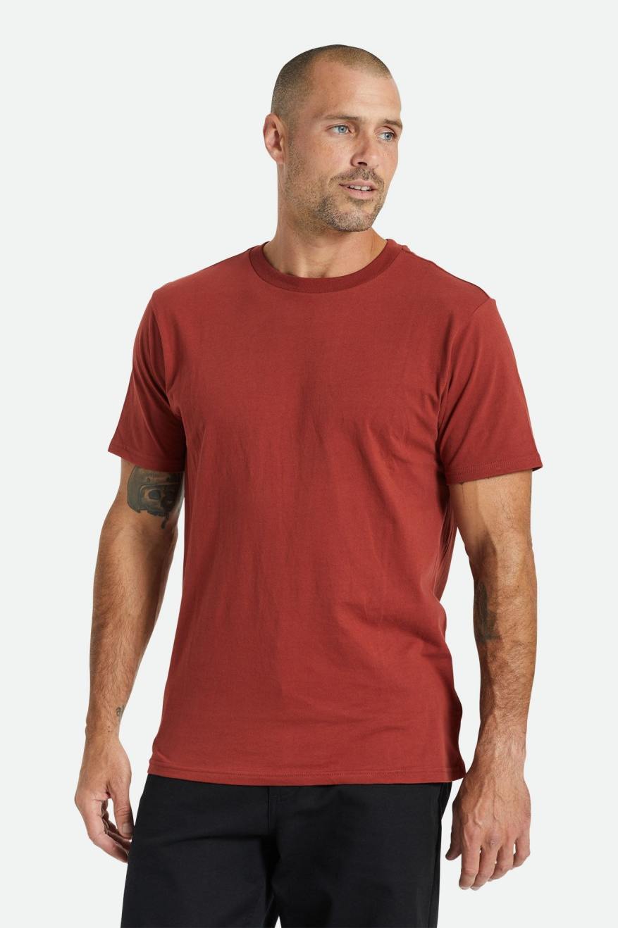 Men's Brixton Basic S/S Tailored Tops Red | 5489OGYCN