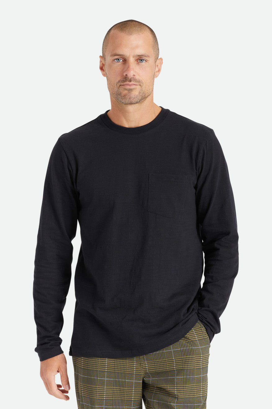 Men's Brixton Basic Slub L/S Pocket Knitwear Black | 6815RBYMI