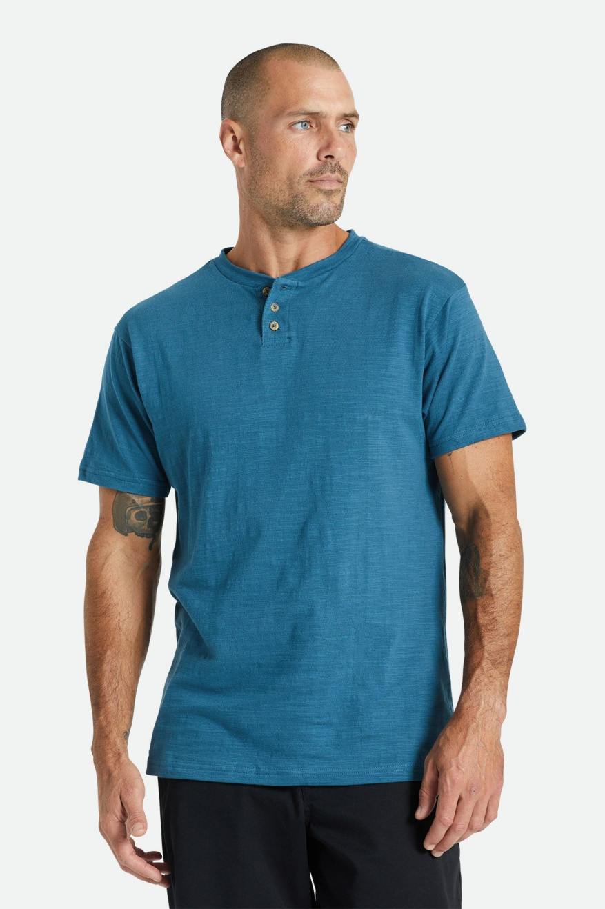 Men's Brixton Basic Slub S/S Henley Knitwear Turquoise | 1869QWVZO