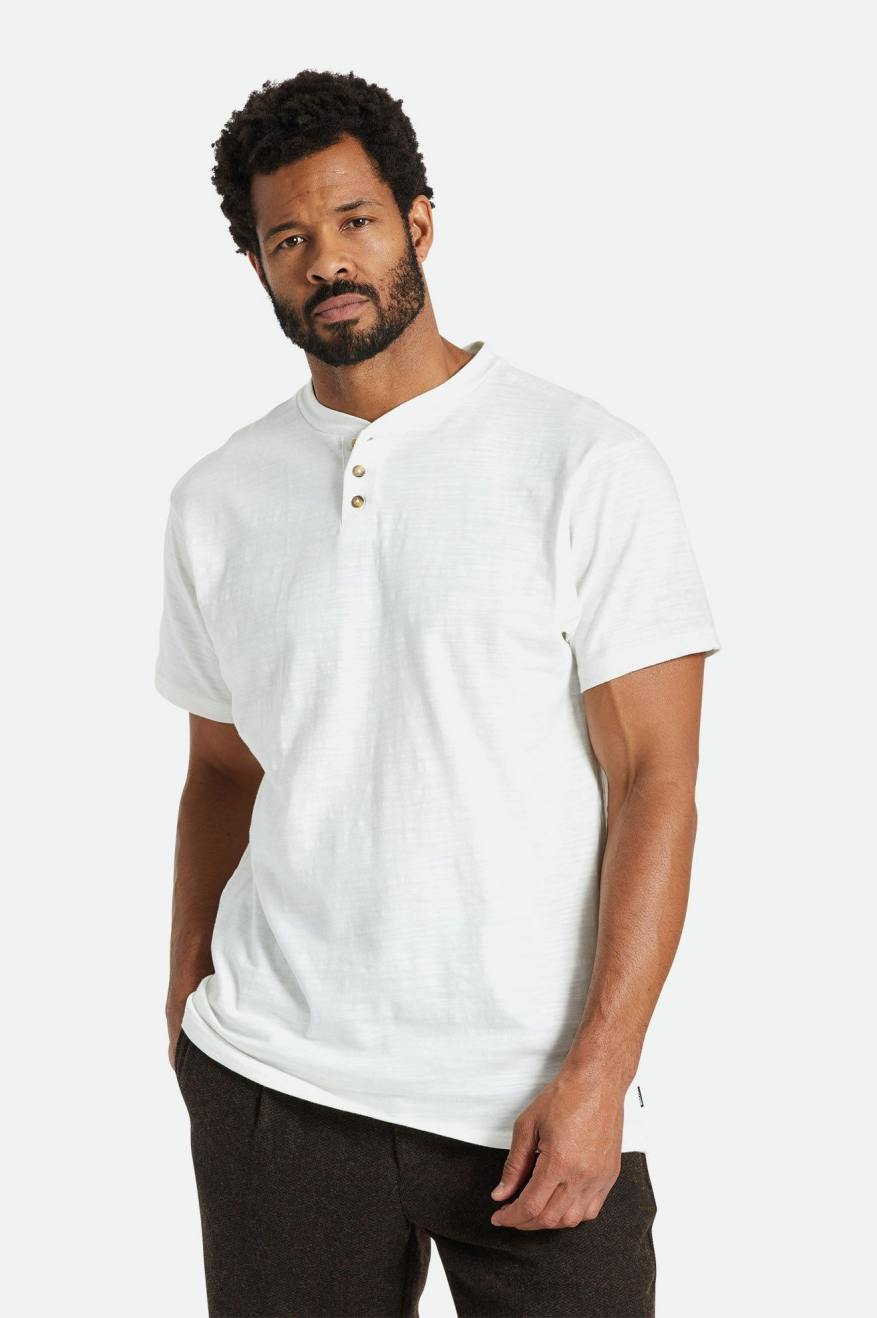 Men's Brixton Basic Slub S/S Henley Knitwear White | 3978PREVY