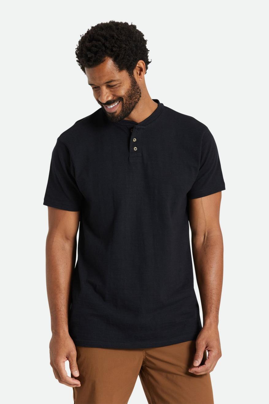 Men's Brixton Basic Slub S/S Henley Knitwear Black | 9627CYXNE