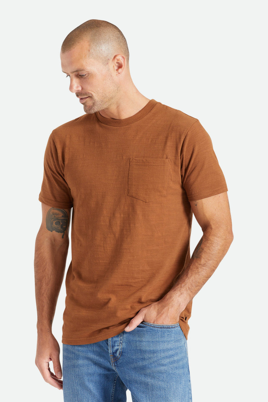 Men's Brixton Basic Slub S/S Pocket Knitwear Brown | 0639TCMBA