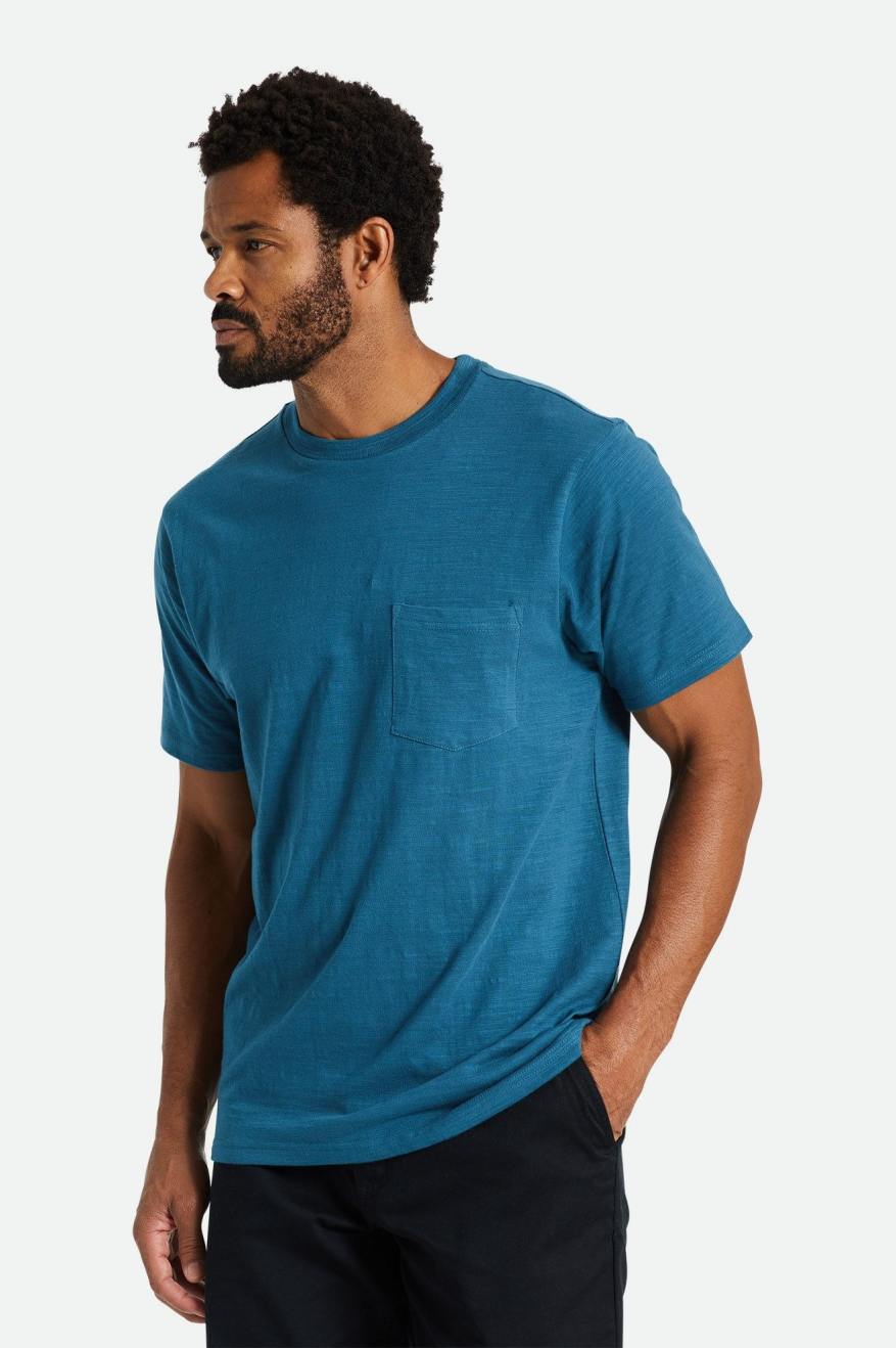 Men's Brixton Basic Slub S/S Pocket Knitwear Turquoise | 5730NDVTS