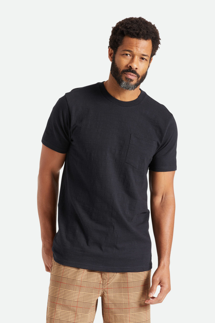 Men's Brixton Basic Slub S/S Pocket Tops Black | 4738NUAIZ