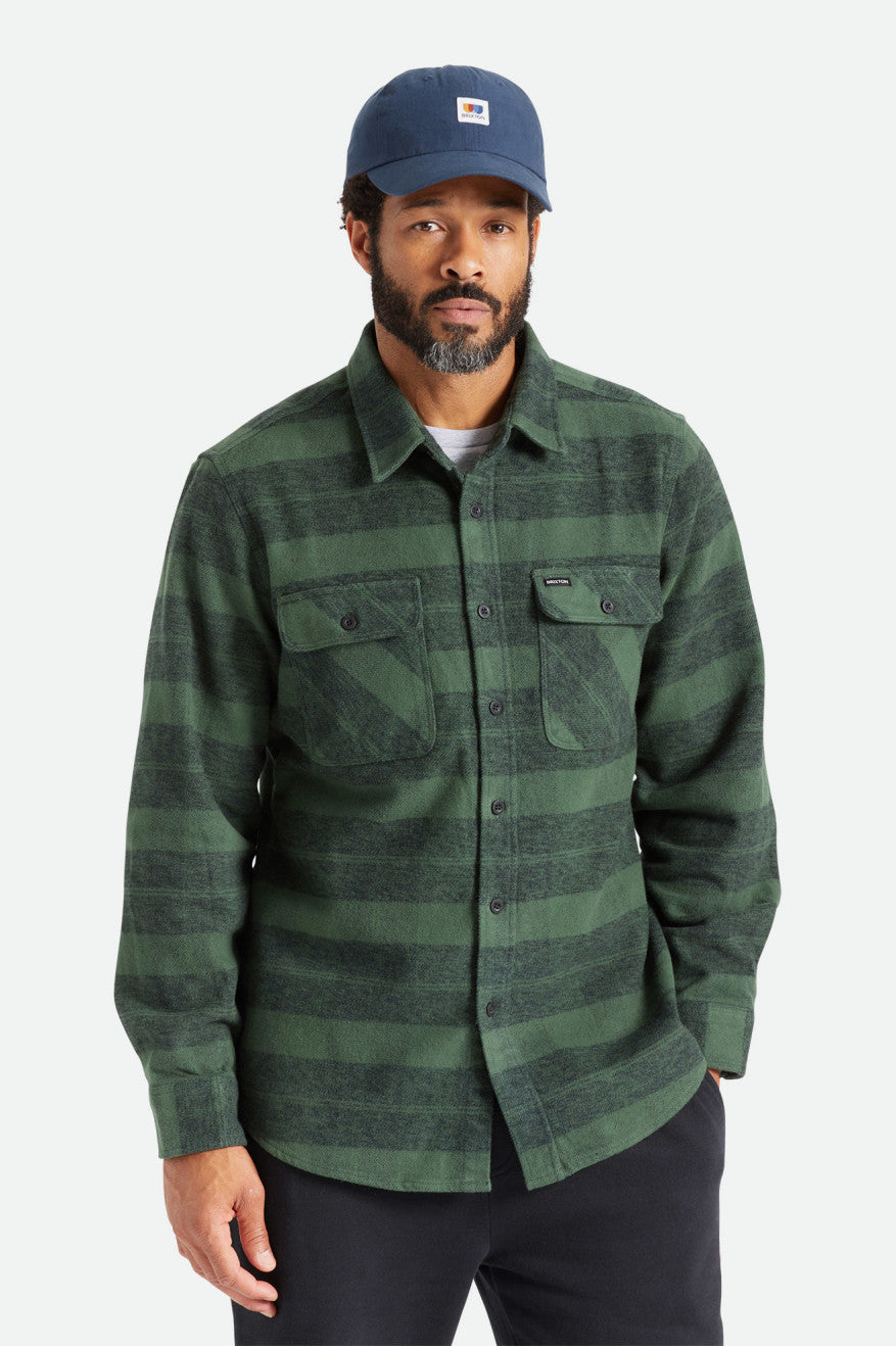 Men's Brixton Bowery Heavy Weight L/S Flannels Green | 0842QHCPS