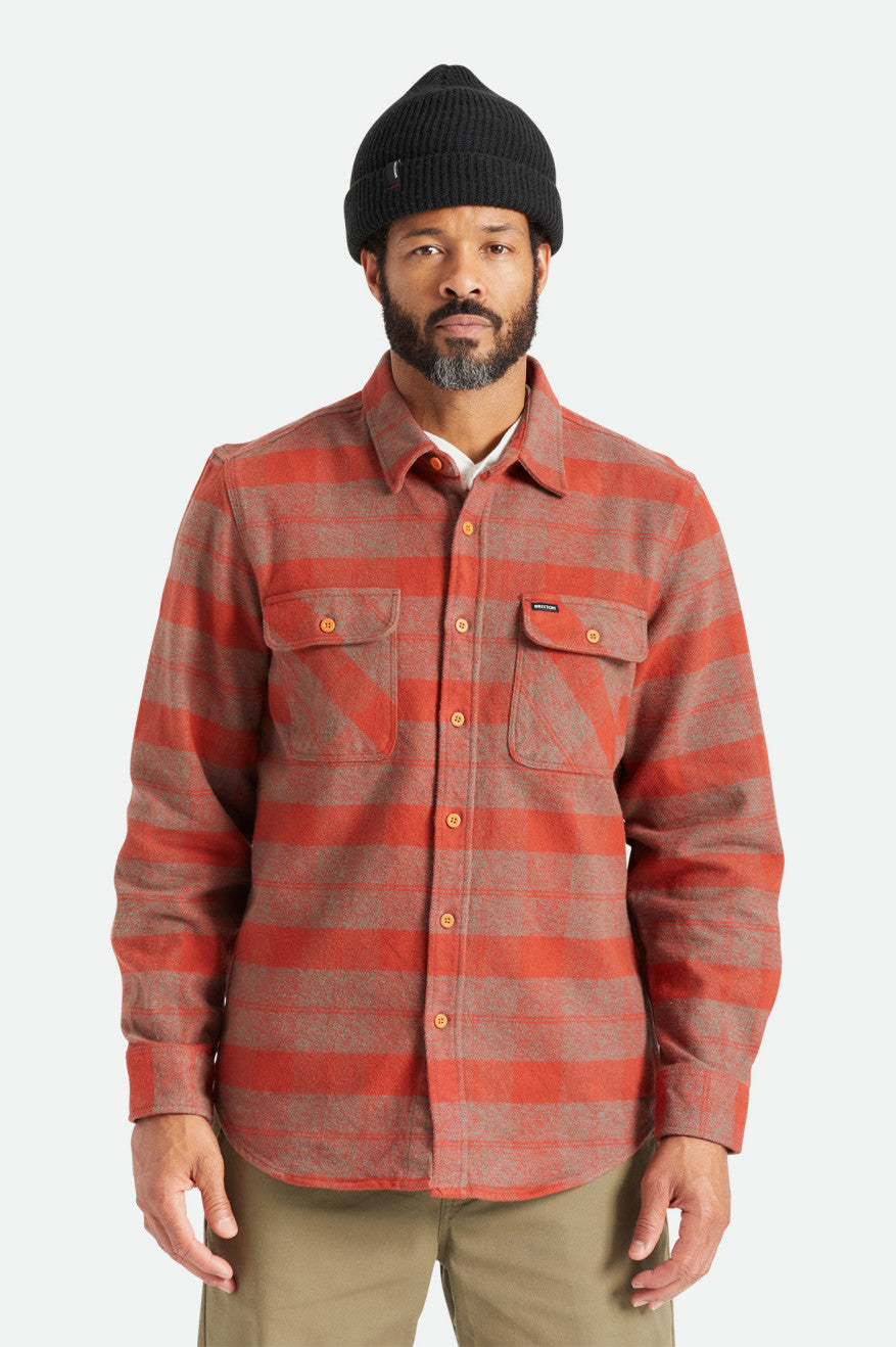 Men's Brixton Bowery Heavy Weight L/S Wovens Red | 9382KEYLW