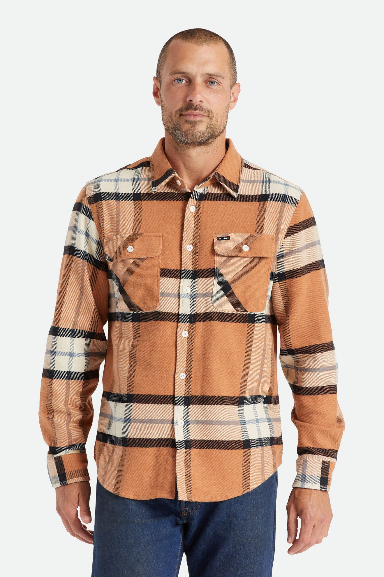 Men's Brixton Bowery L/S Flannels Beige | 7628KRAGB