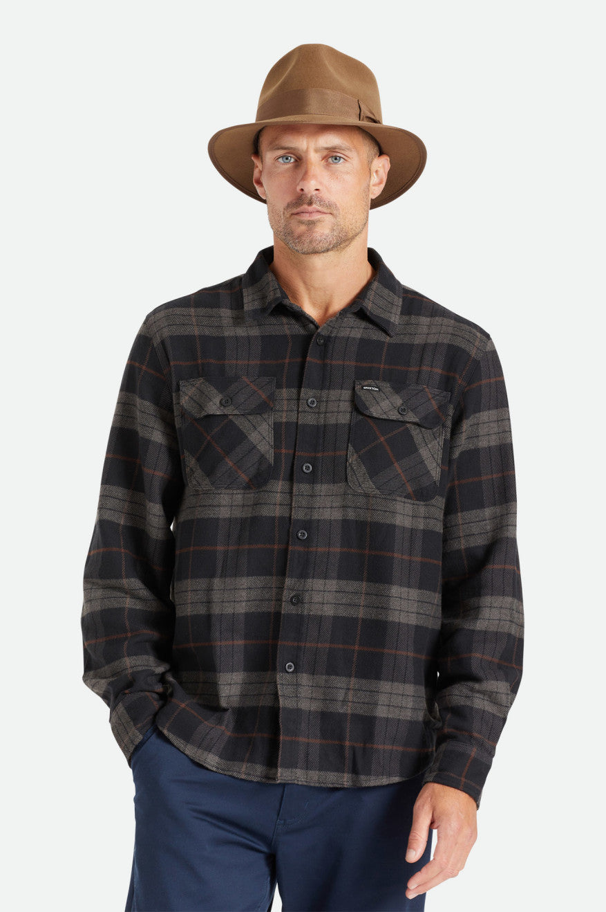 Men's Brixton Bowery L/S Flannels Black / Grey | 4825MKANY