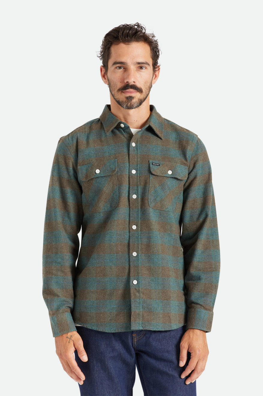 Men's Brixton Bowery L/S Flannels Blue | 7845TZQFV