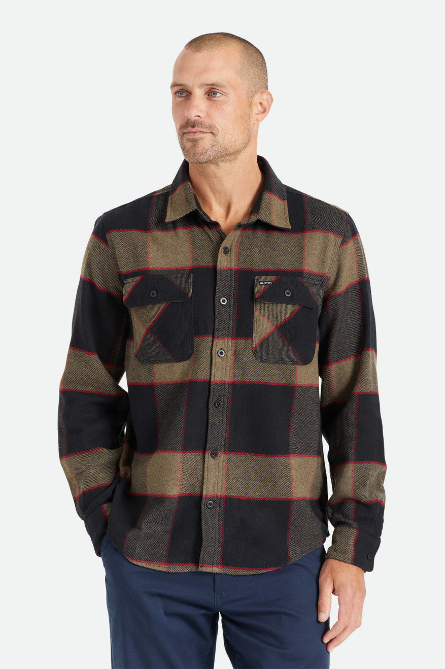 Men's Brixton Bowery L/S Flannels Grey | 0298ZGMSU