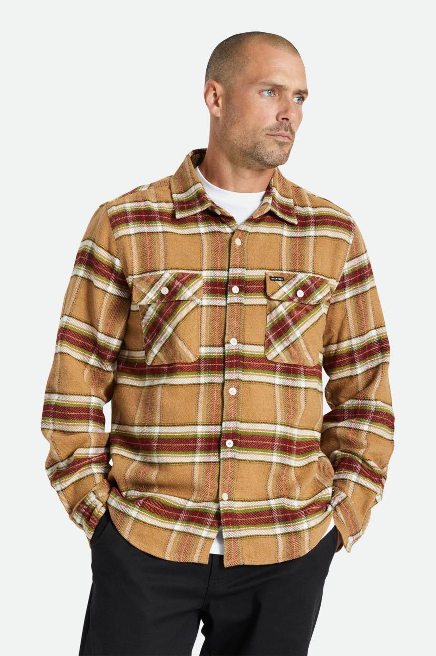 Men's Brixton Bowery L/S Flannels Light Brown | 8345EUBDO