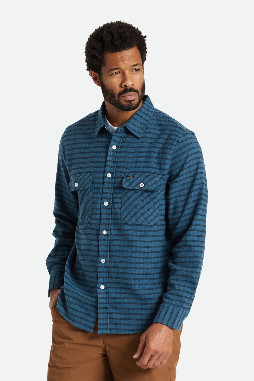 Men's Brixton Bowery Stretch L/S Utility Flannels Turquoise / Black | 0291RCOPE