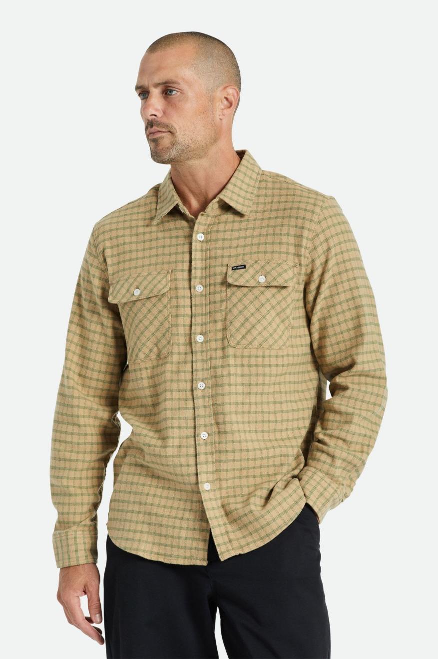 Men's Brixton Bowery Stretch L/S Utility Wovens Beige / Olive | 1586UCBYN