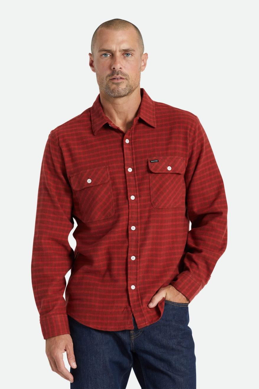 Men's Brixton Bowery Stretch L/S Utility Wovens Red | 5934BKWIY