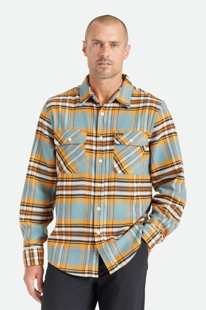 Men's Brixton Bowery Stretch L/S Utility Flannels Orange / White | 7896SBMHX