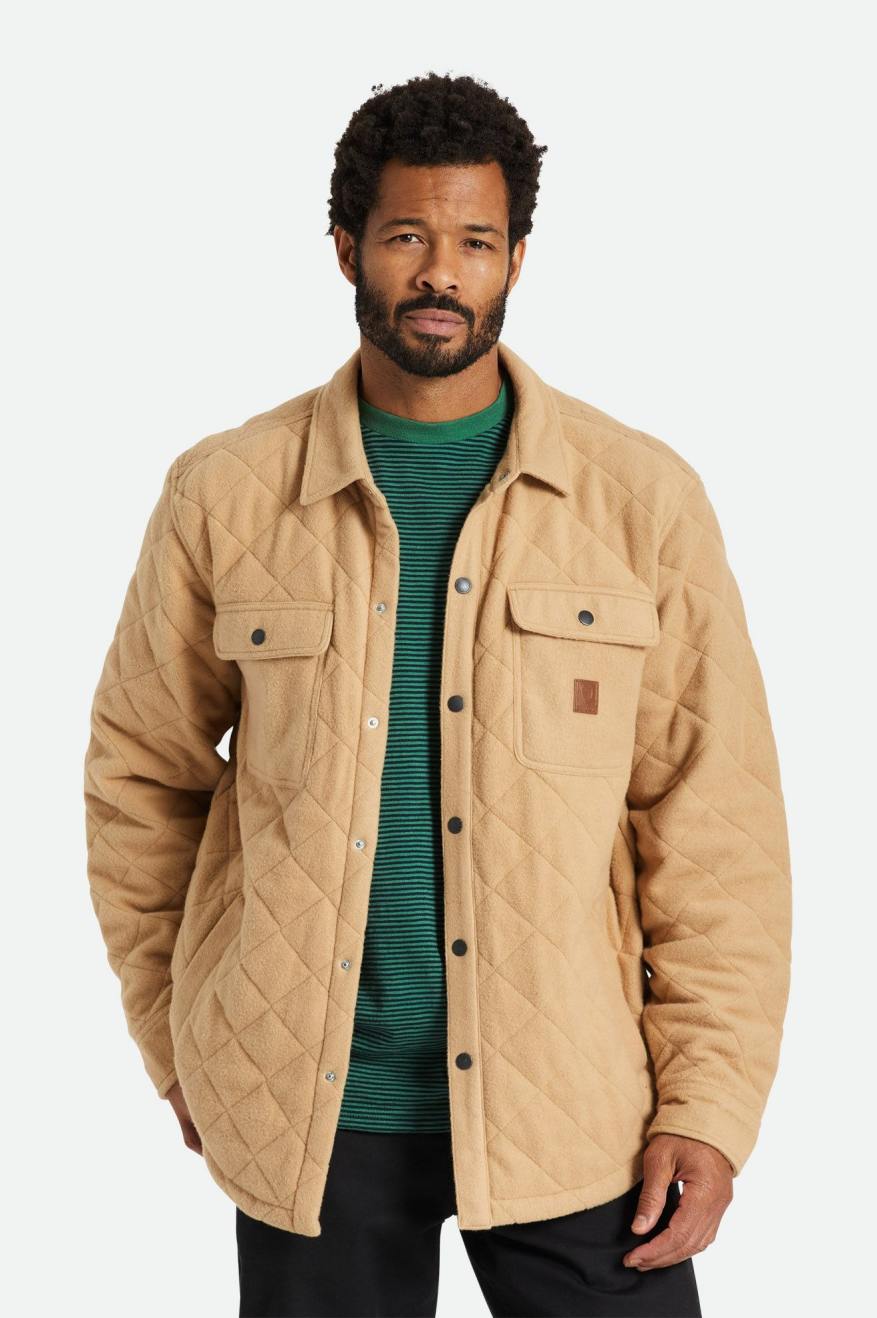 Men's Brixton Cass Quilted Fleece Jackets Beige | 7842PGBHV