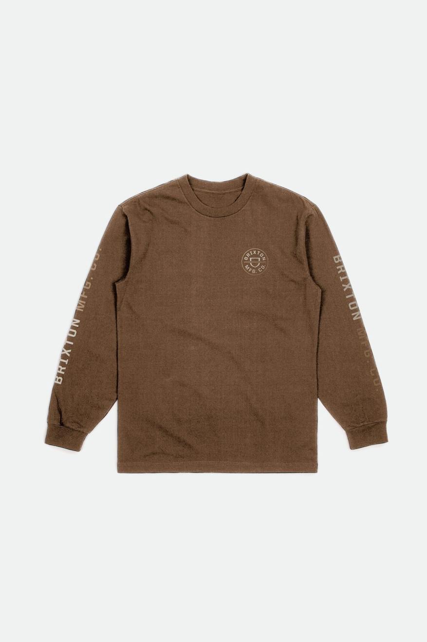 Men's Brixton Crest L/S Standard Tops Beige | 1027DLEJF