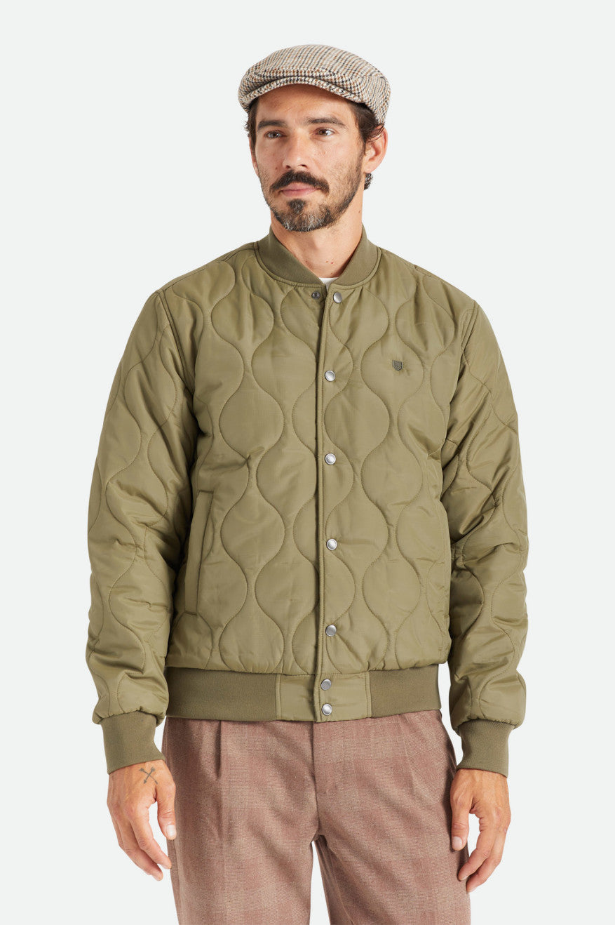 Men's Brixton Dillinger Quilted Bomber Jackets Olive | 0149FNBMD