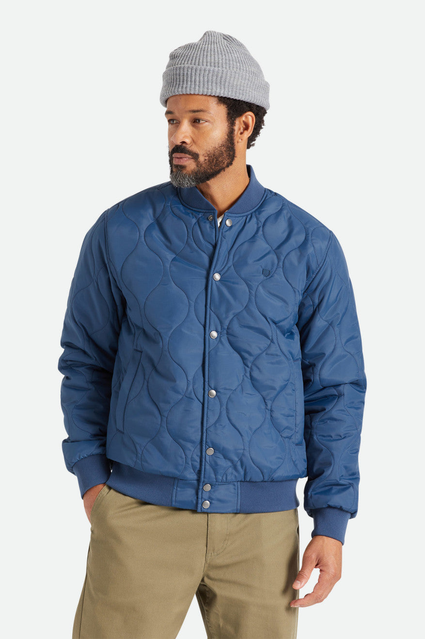 Men's Brixton Dillinger Quilted Bomber Jackets Blue | 3572JHPXS