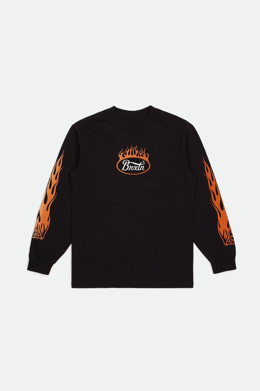 Men's Brixton Parsons Flame L/S Standard Tops Black / White / Orange | 9015MULFB