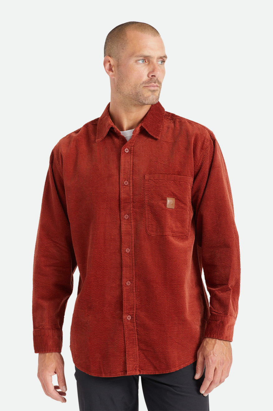 Men's Brixton Porter L/S Waffle Corduroy Wovens Red | 9463FEVXI