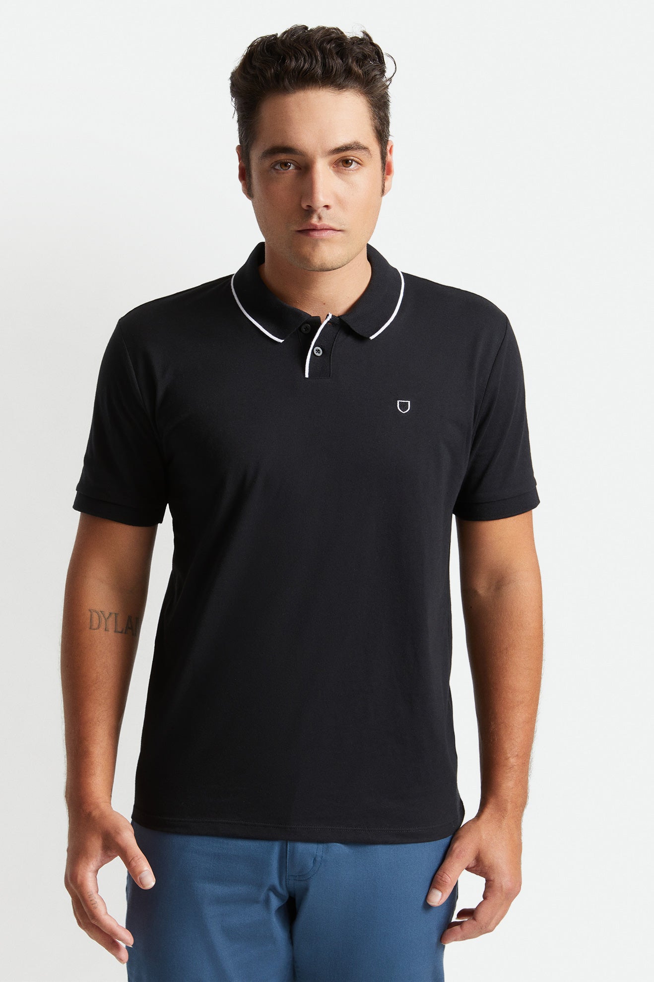 Men's Brixton Proper S/S Polo Knitwear Black / White | 8749DUNBI