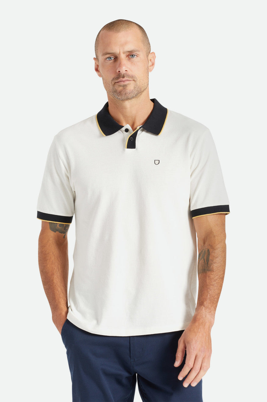 Men's Brixton Proper S/S Polo Knitwear White / Black | 9076PXOMC