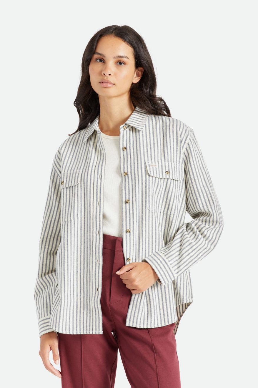 Women's Brixton Bowery Boyfriend L/S Flannels Stripes | 1378FAYWM