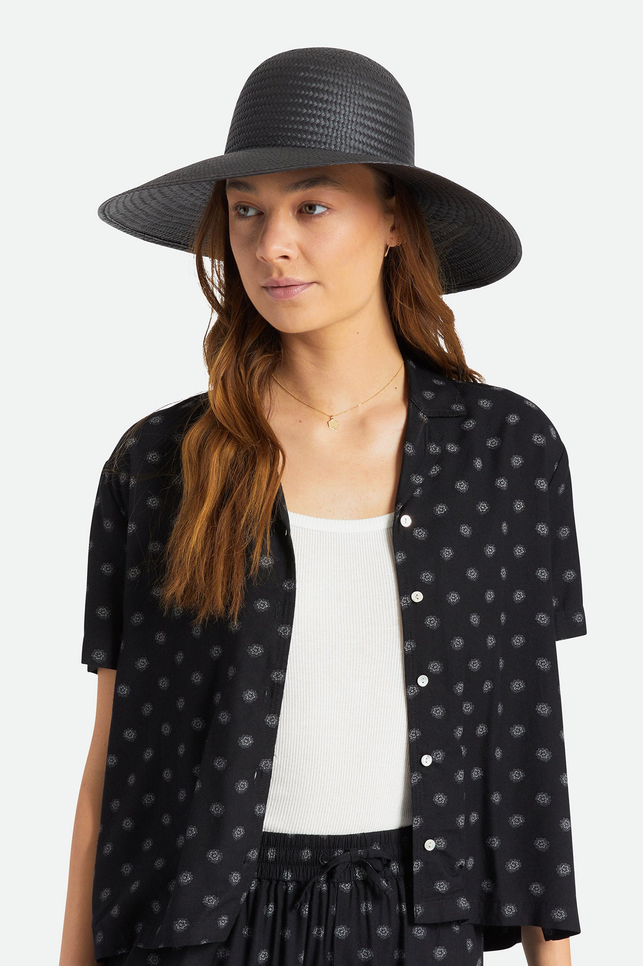 Women's Brixton Janae Sun Straw Hats Black | 6127VPGEQ