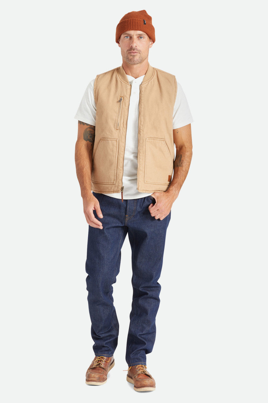 Men's Brixton Abraham Reversible Vest Jackets Beige | 5970FIBWA