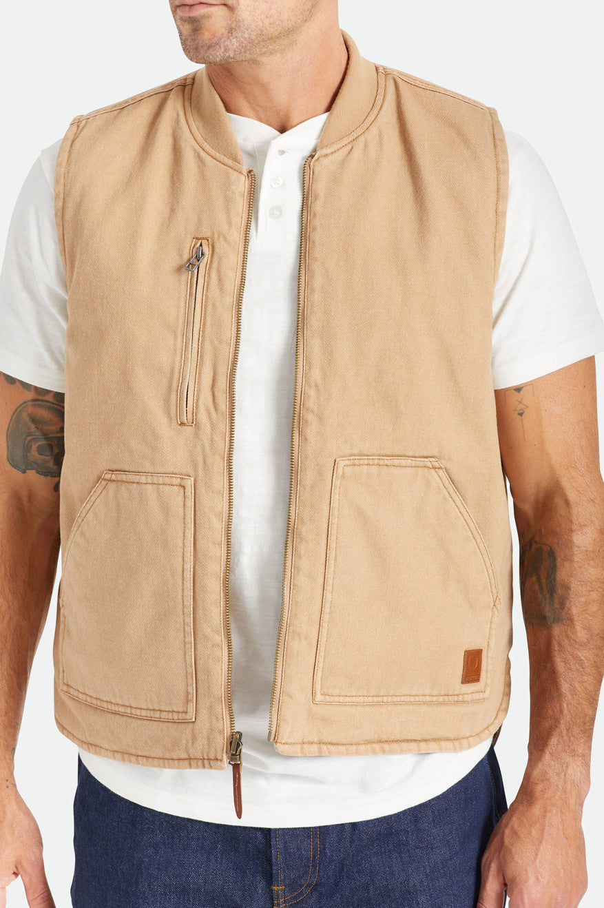 Men's Brixton Abraham Reversible Vest Jackets Beige | 5970FIBWA