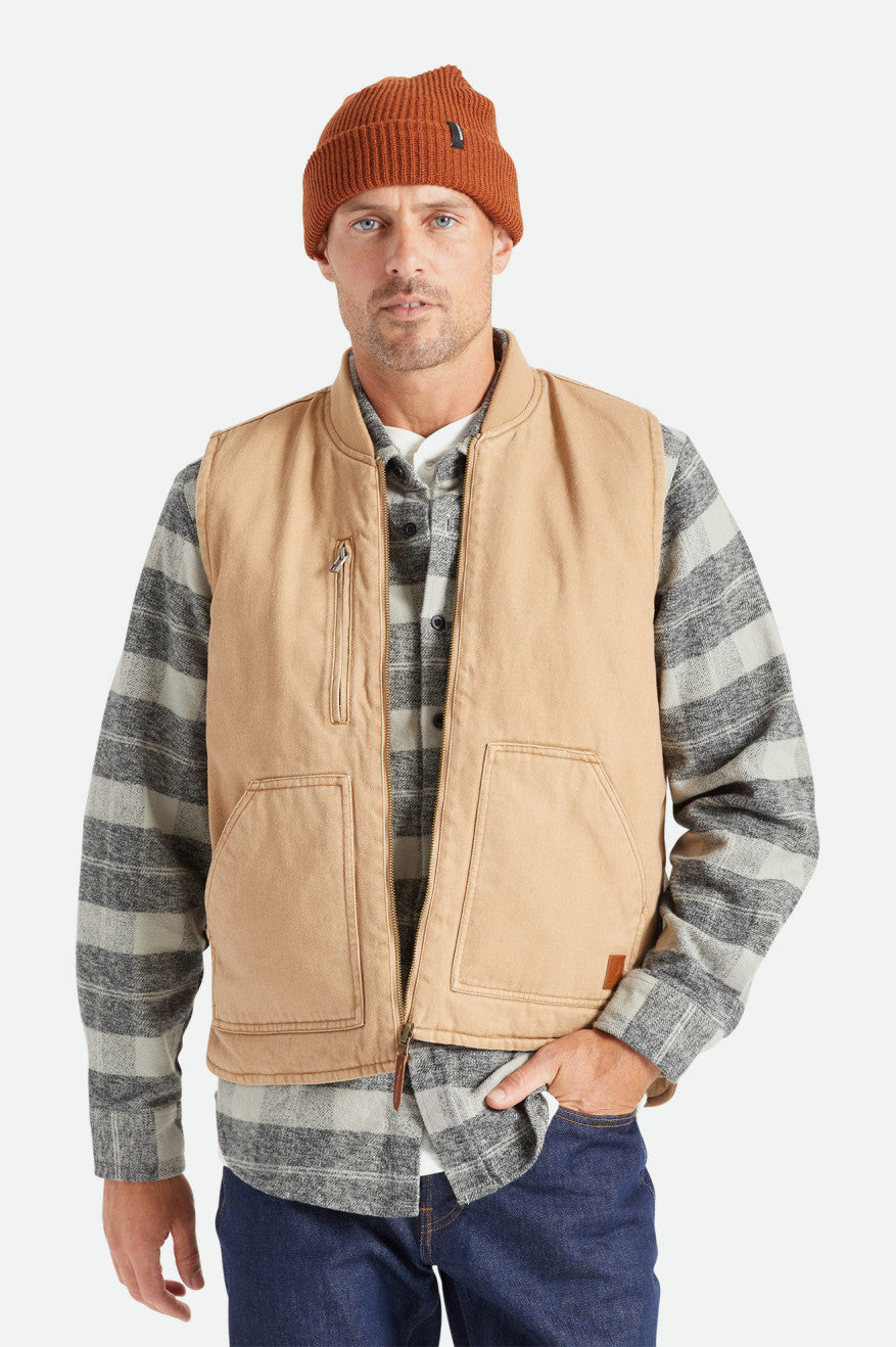 Men's Brixton Abraham Reversible Vest Jackets Beige | 5970FIBWA