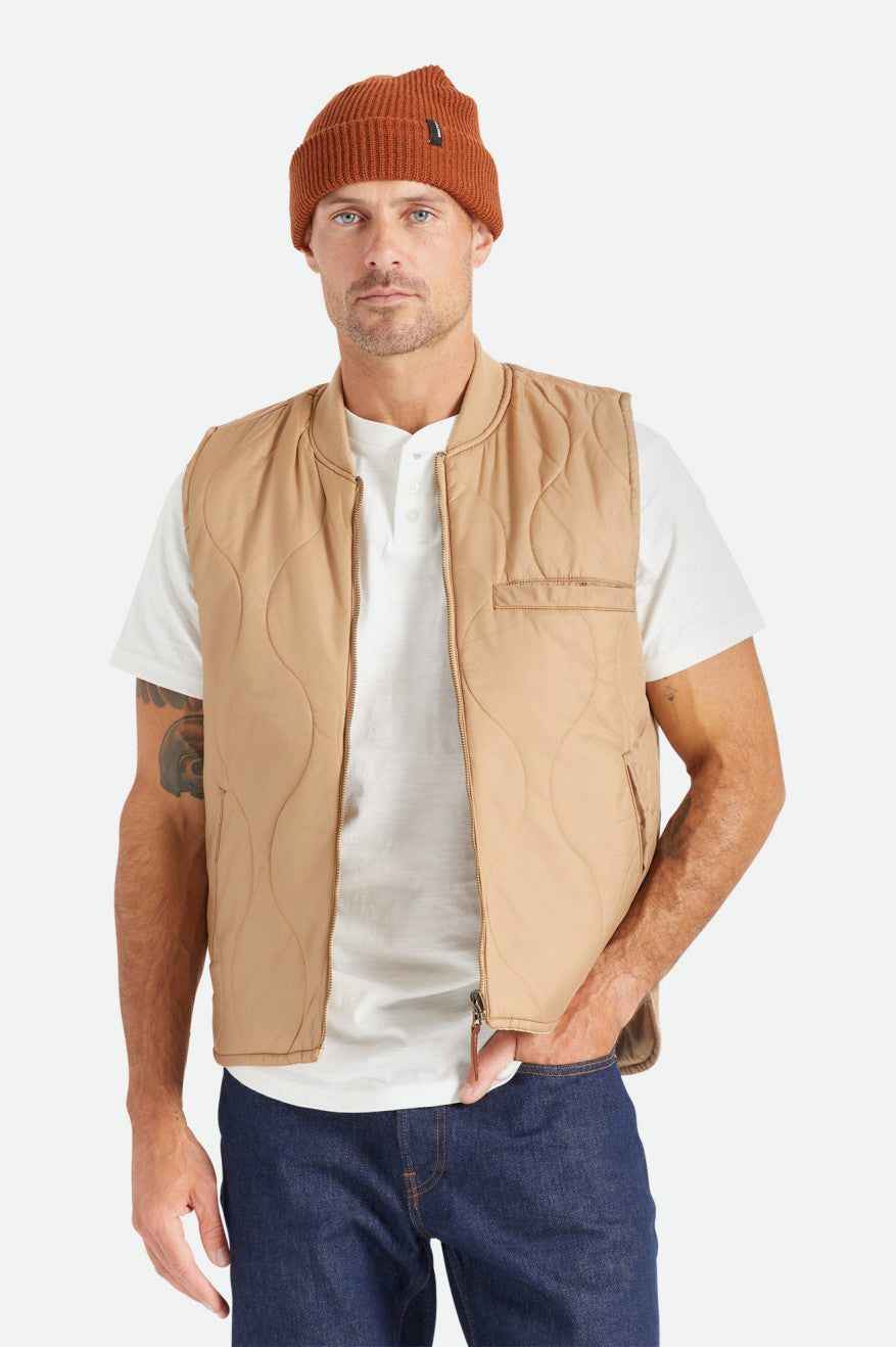 Men's Brixton Abraham Reversible Vest Jackets Beige | 5970FIBWA