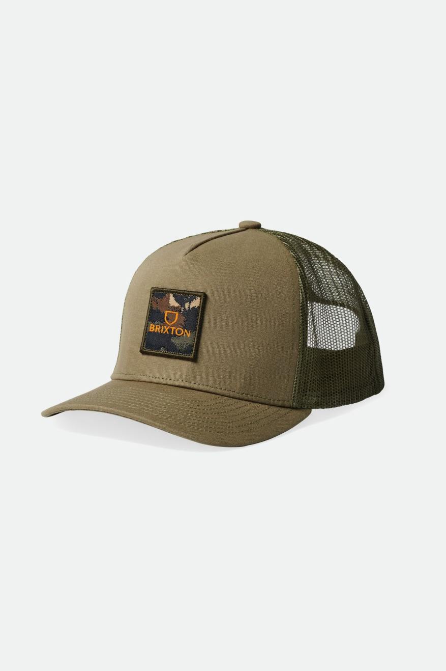 Men\'s Brixton Alpha Block NetPlus C MP Mesh Cap Caps Olive | 4392MTZYO