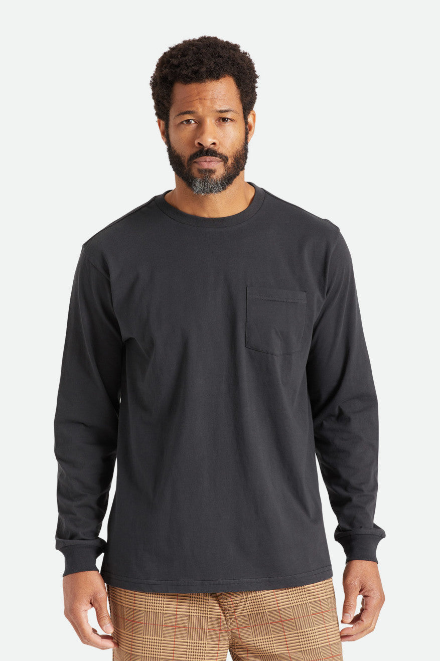 Men\'s Brixton Basic L/S Pocket Tops Black | 1504CTSLO