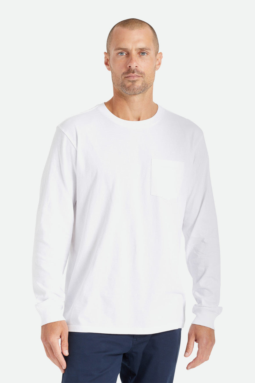 Men\'s Brixton Basic L/S Pocket Tops White | 7514HCZJS