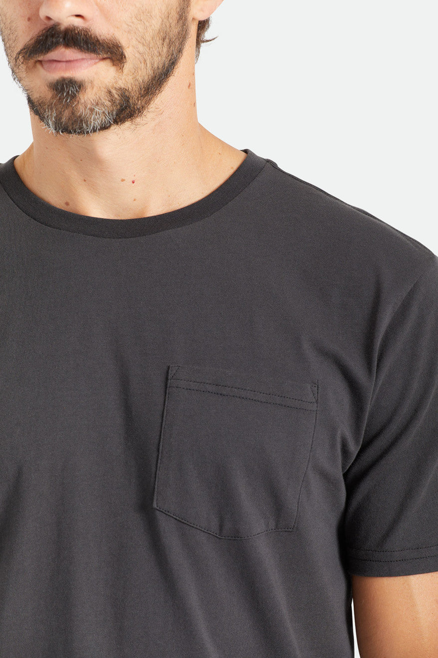 Men's Brixton Basic S/S Pocket Tops Black | 6142WGIRA