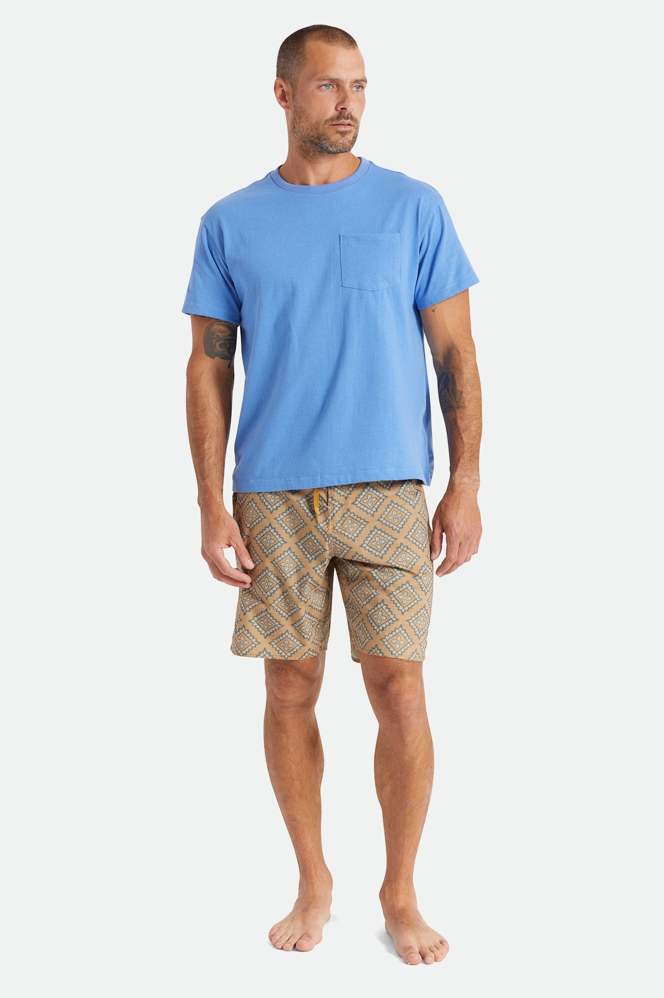 Men's Brixton Basic S/S Pocket Tops Blue | 0512OFZNW