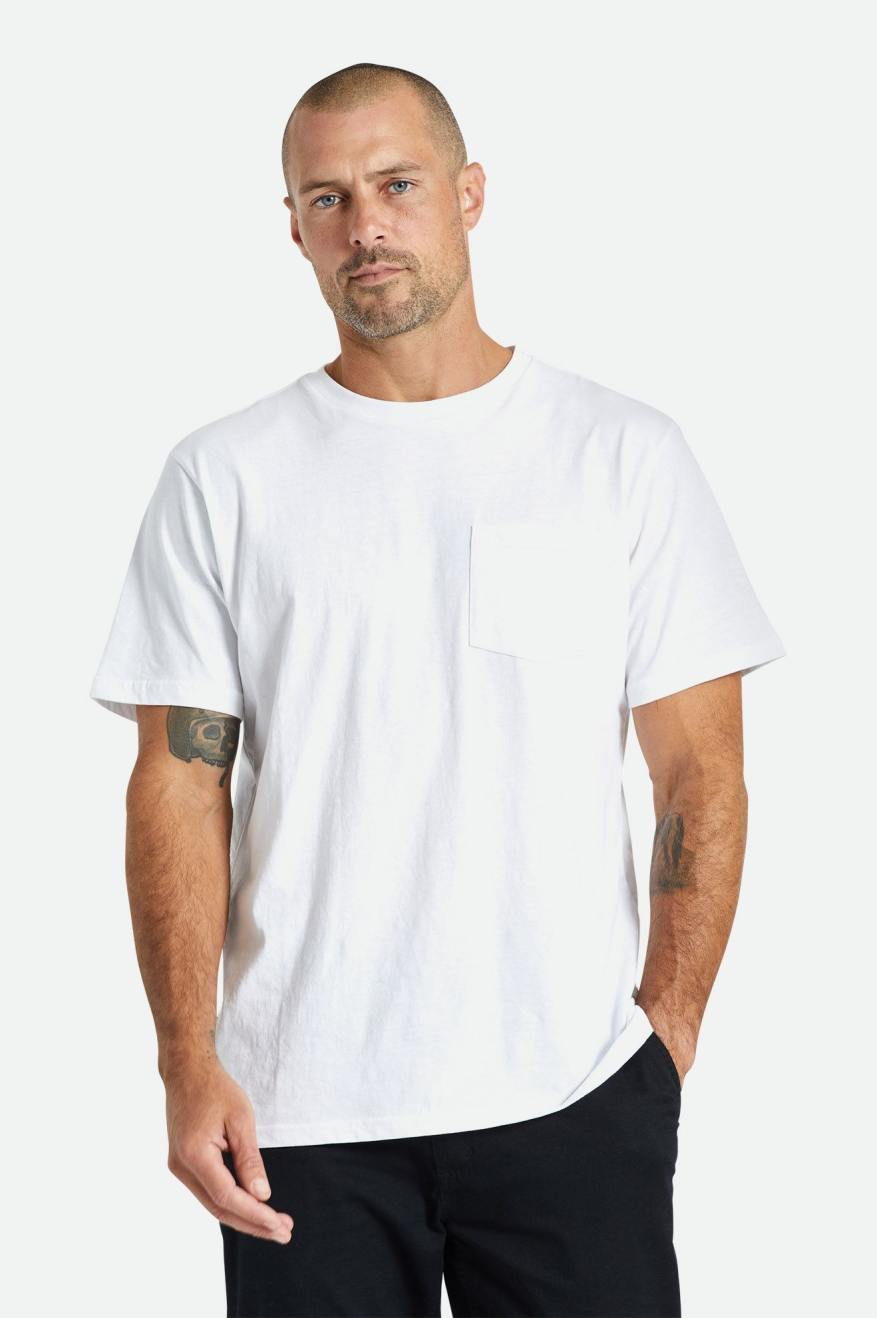 Men\'s Brixton Basic S/S Pocket Tops White | 1238MHCUG