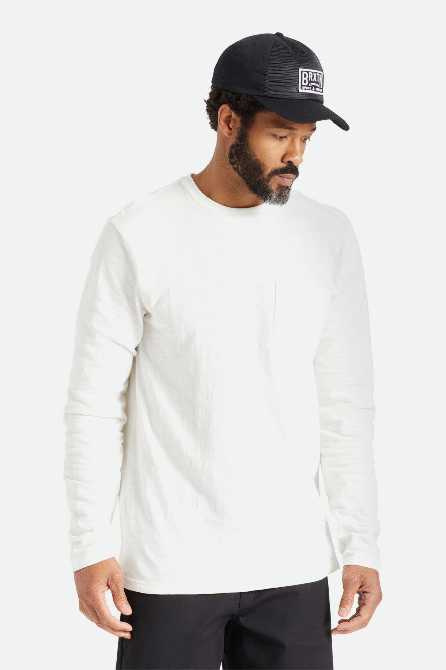 Men\'s Brixton Basic Slub L/S Pocket Knitwear White | 5216RZYJP