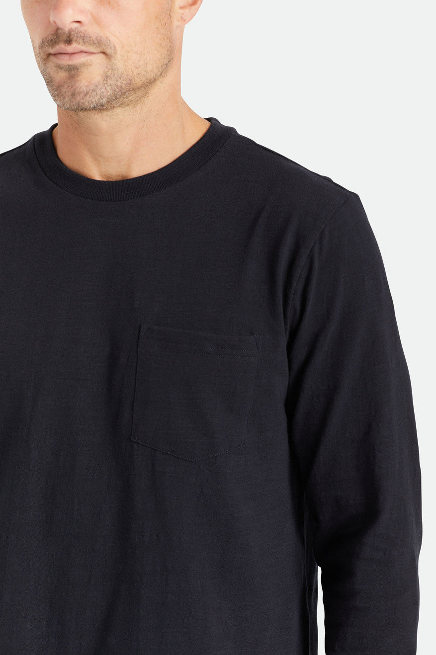 Men's Brixton Basic Slub L/S Pocket Knitwear Black | 6815RBYMI