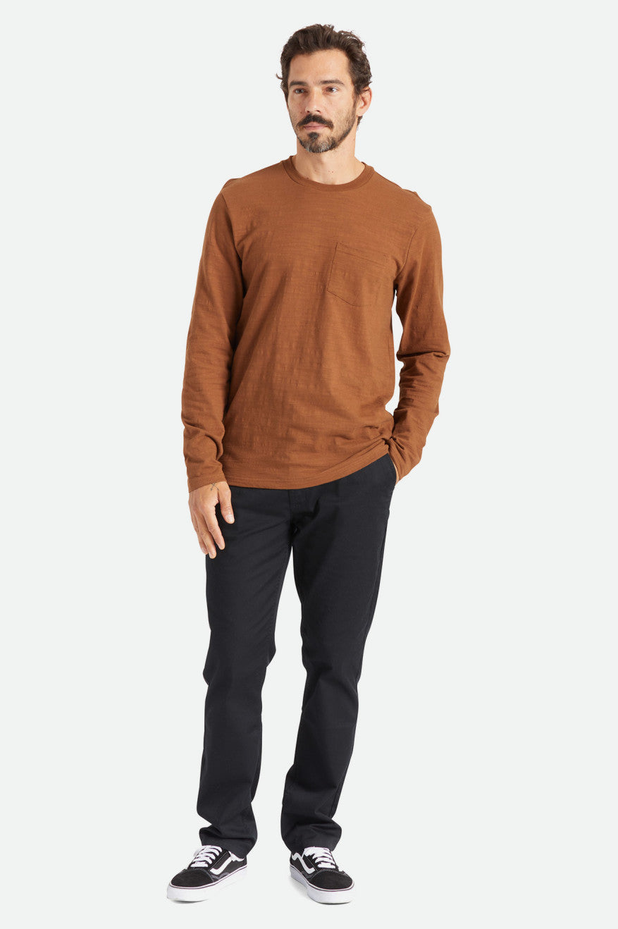 Men's Brixton Basic Slub L/S Pocket Knitwear Brown | 8094WDZCK